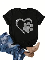 love  print t-shirt, short sleeve crew neck casual top for summer & spring, women's clothing