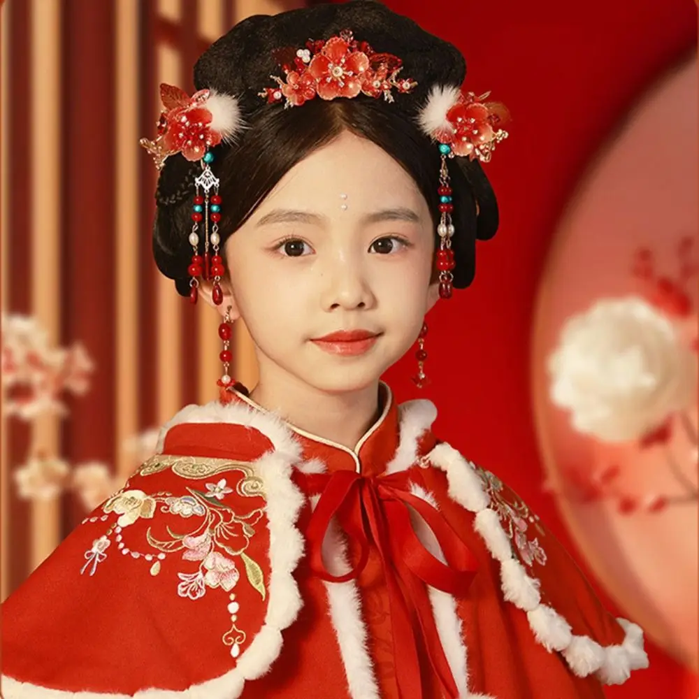 Klassische Neue Jahr Chinesischen Stil Haarnadel Set Rote Perle Hanfu Haar Stick Kopfbedeckung Quaste Blume Haar Kamm Mädchen Haar Zubehör