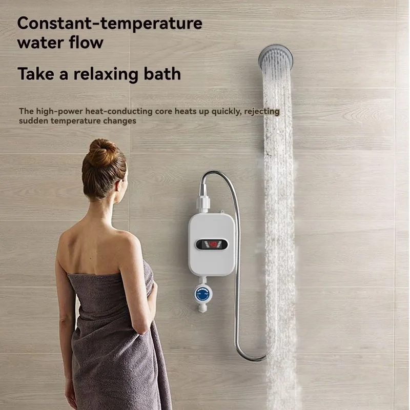 A84G-Adjustable Temperature Instant Electric Water Heater, 3500W Mini Tankless Shower Heater With UK Plug