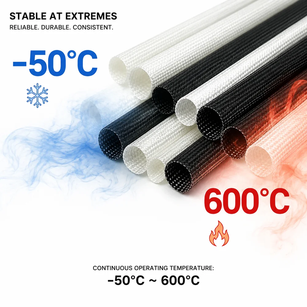 Black/White 600 Deg C Glassfiber Sleeve ID 0.5-35mm Insulation/High Temperature Wire Harness Protection Insulation Tube
