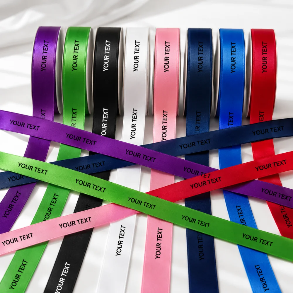 Custom Printed Satin Ribbon 2M Length Personalized Text Ribbon for Wedding Gift Wrapping Bouquet Floral Decoration