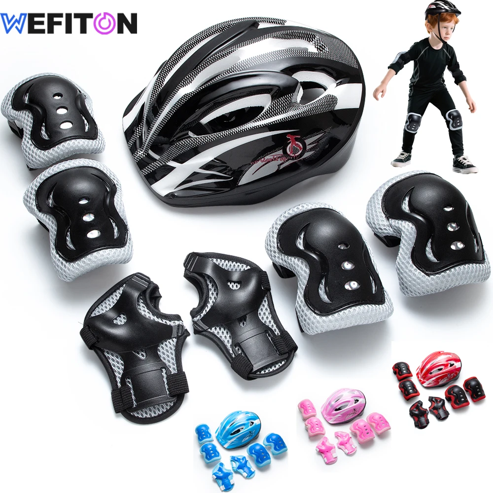 WEFITON 7 in 1 Complete Kids Protective Gear Set, Adjustable Helmet with Knee Elbow Wrist Pads for Cycling Skateboard Scooter