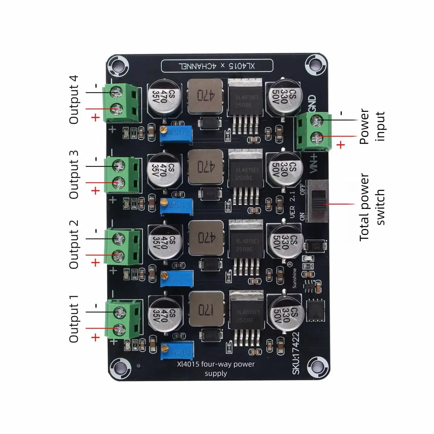 XL4005E1 Four-channel Step-down Adjustable Power Supply Module DC-DC Converter DC5-32V to DC0.8-30V 5A Max Power Supply Board
