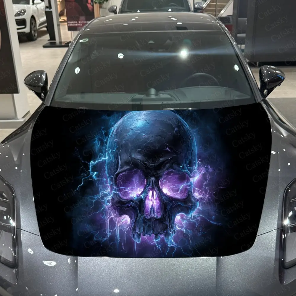 Fantasy Lightning skull Pattern car hood stickers, waterproof self-adhesive, scratch resistant, easy to stick, durable car PVC s
