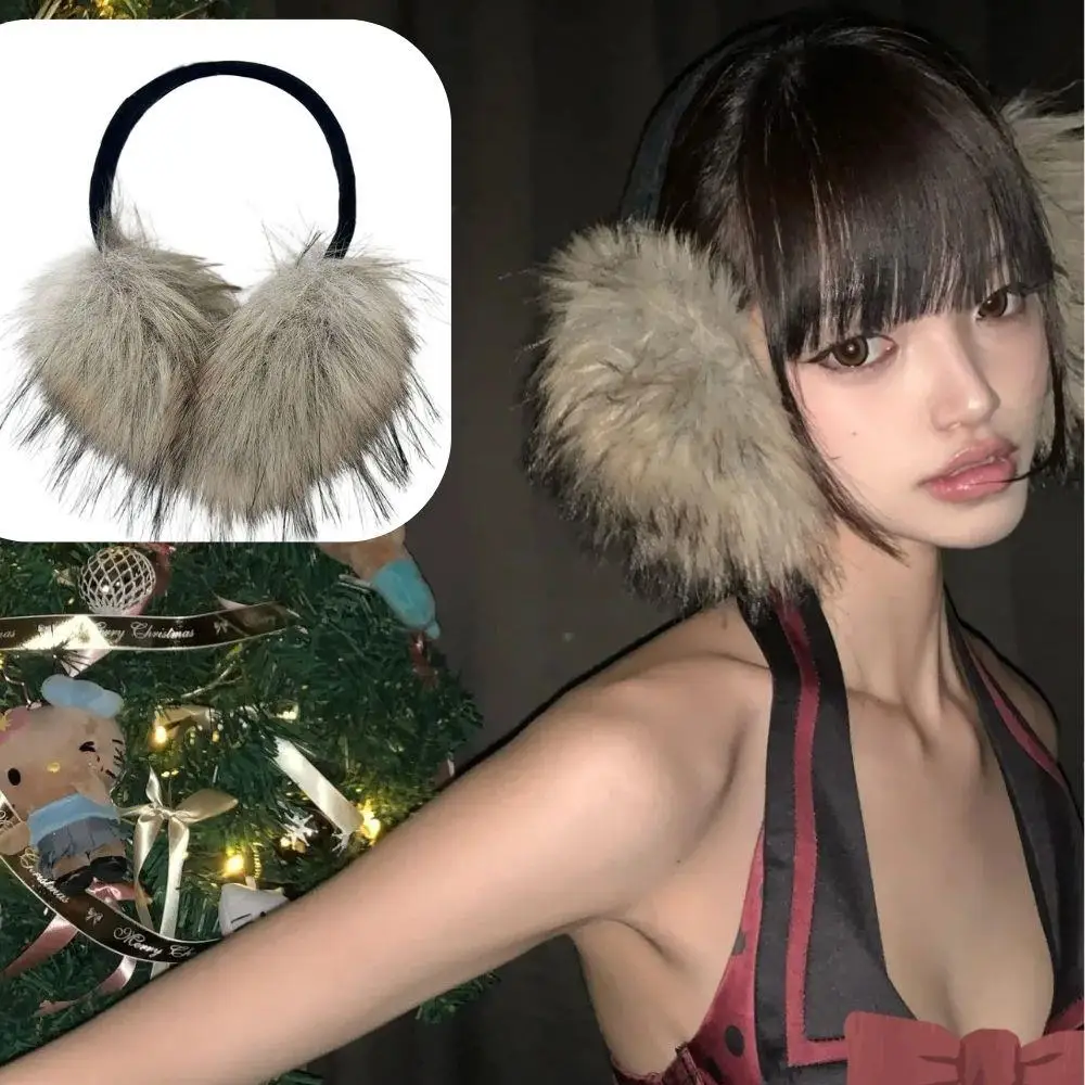 النساء أفخم الفراء غطاء للأذن Y2k الشتاء سيدة كبيرة الكريات غطاء للأذنين الدفء القوطية الفتيات رشاقته إيرفلاب كوريا يند واقية غطاء للأذن