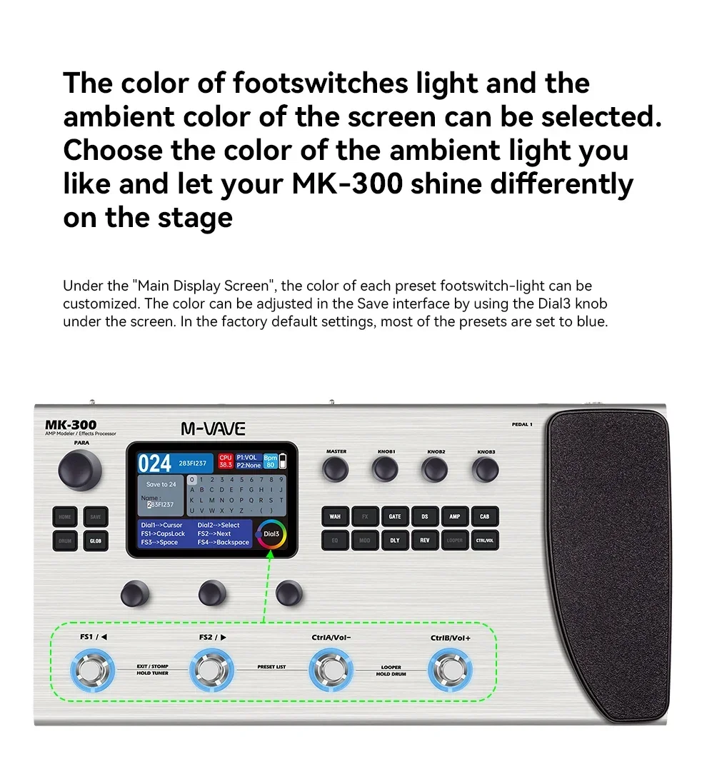 M-VAVE MK-300 Guitar Multi-Effects Processor Neural Modeling Pedal 150s Looper 128 Drums MIDI DAW 10h Battery ANN 120AMP Bass