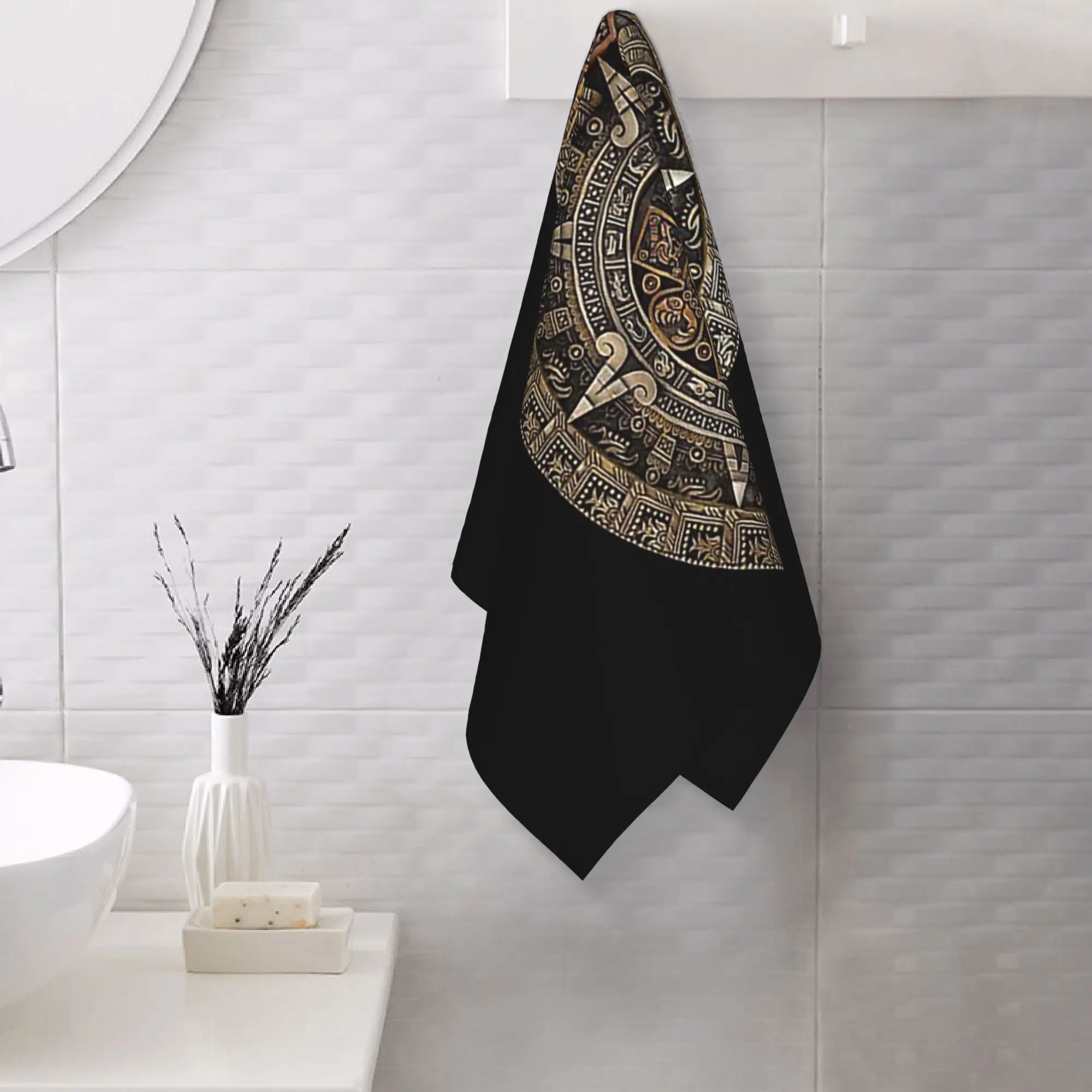 Custom AztecMayan Calendar in Gold and Bronze Soft Face Towel Quick Dry Pool Bath Cotton Towels Breathable
