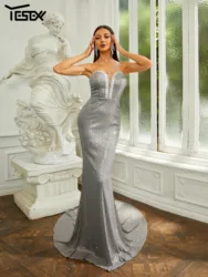 Yesexy New Strapless Grey Sequin Mermaid Floor Length Chic Elegant Woman Dress