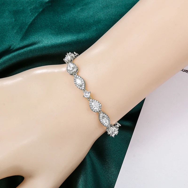 WEIMANJINGDIAN Brand Sparkly Halo Marquise and Pear Cut Cubic Zirconia Wedding Bridal Tennis Bracelet