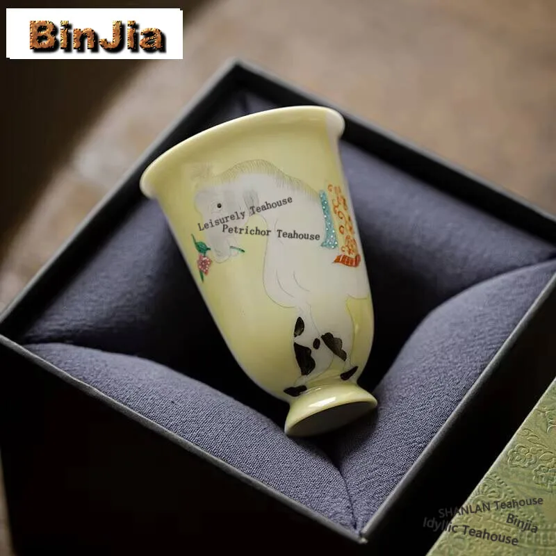 90ml Hand-painted Horse Flower Ceramic Teacup Handmade Thin Body Porcelain Master Cup Japanese Smell Fragrant Cup Kung Fu Teaset