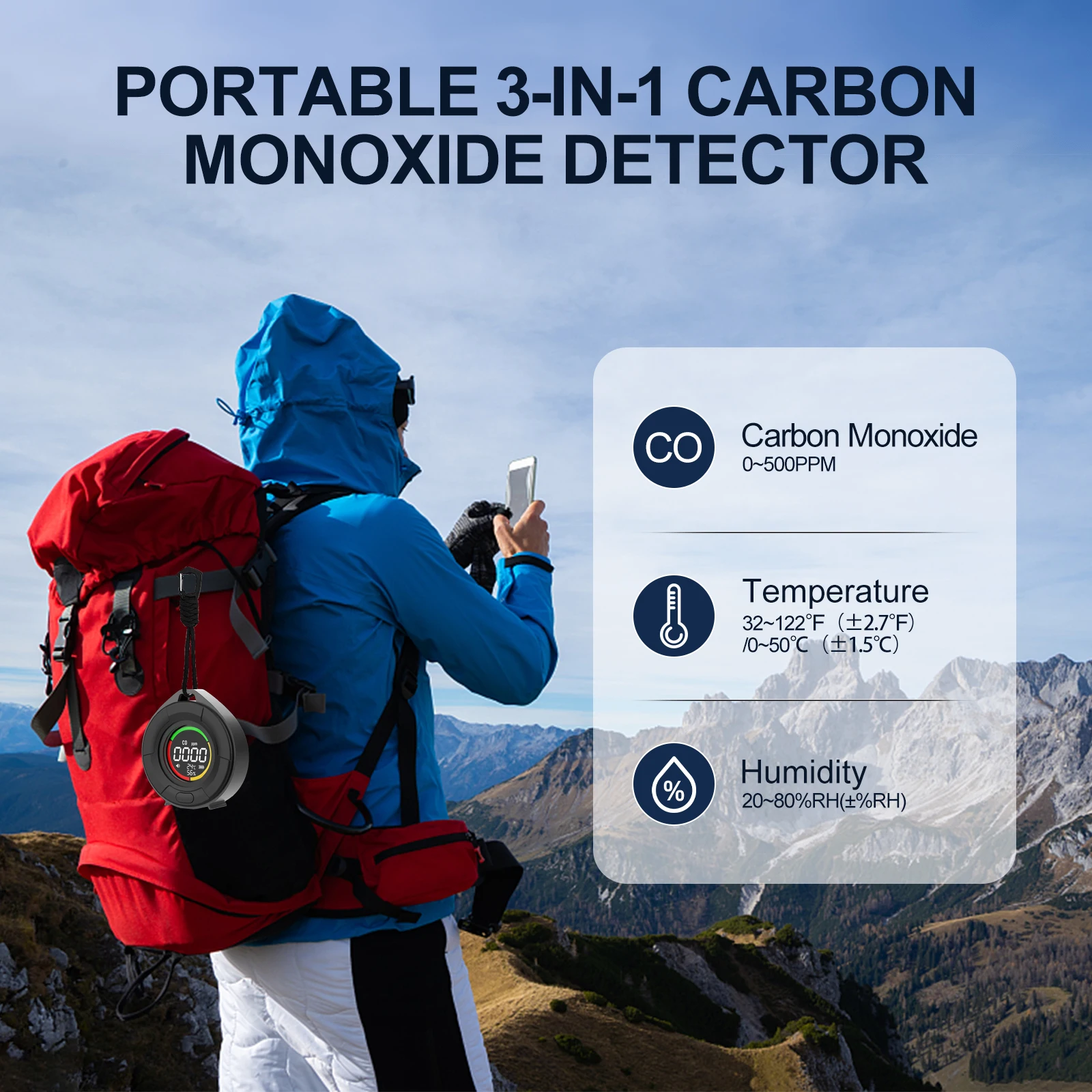 Mini Carbon Monoxide Detector CO CO2 Air Quality Portable Monitor HD LED Screen USB Charging for Indoor and Travel