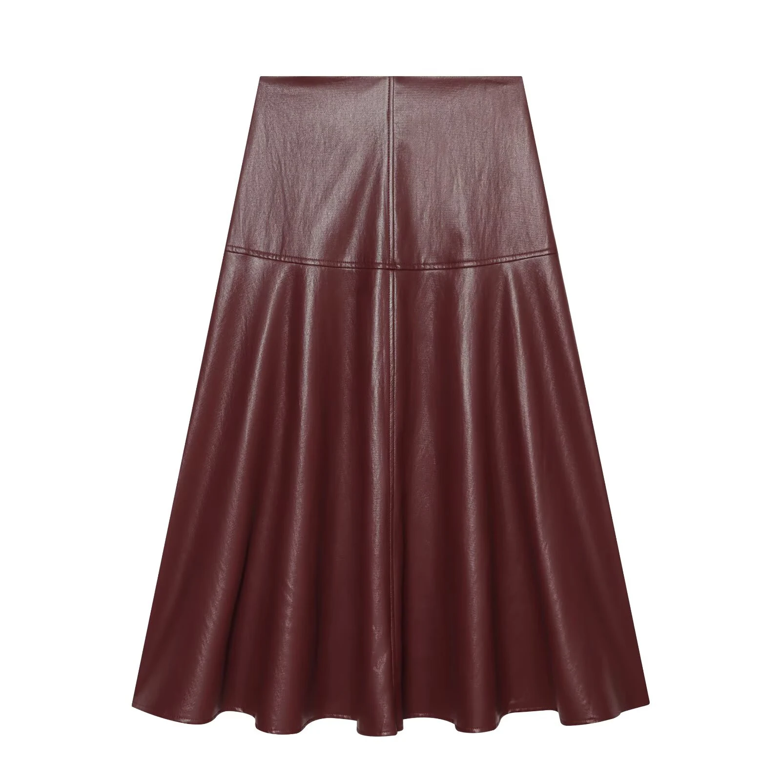 2026 Herbst Neuheit Vielseitiger Lässiger Damen-Midi-Rock mit Leder-Effekt und A-Linien-Schnitt – Detail 8