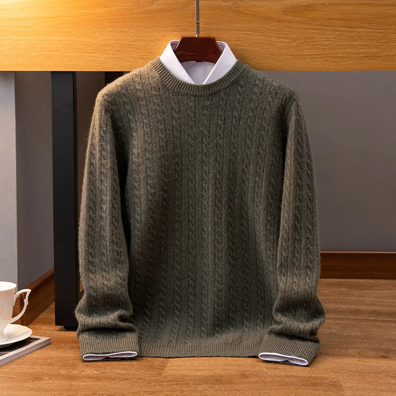 Wheat autumn and winter new 100% cashmere men's half turtleneck loose pullover slim warm knit solid color long sleeve top