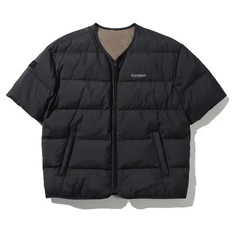 Veste matelassurera en coton à manches courtes pour couple japonais, veste chaude, sans col, glaçure zippée, automne, hiver, hommes, nouveau