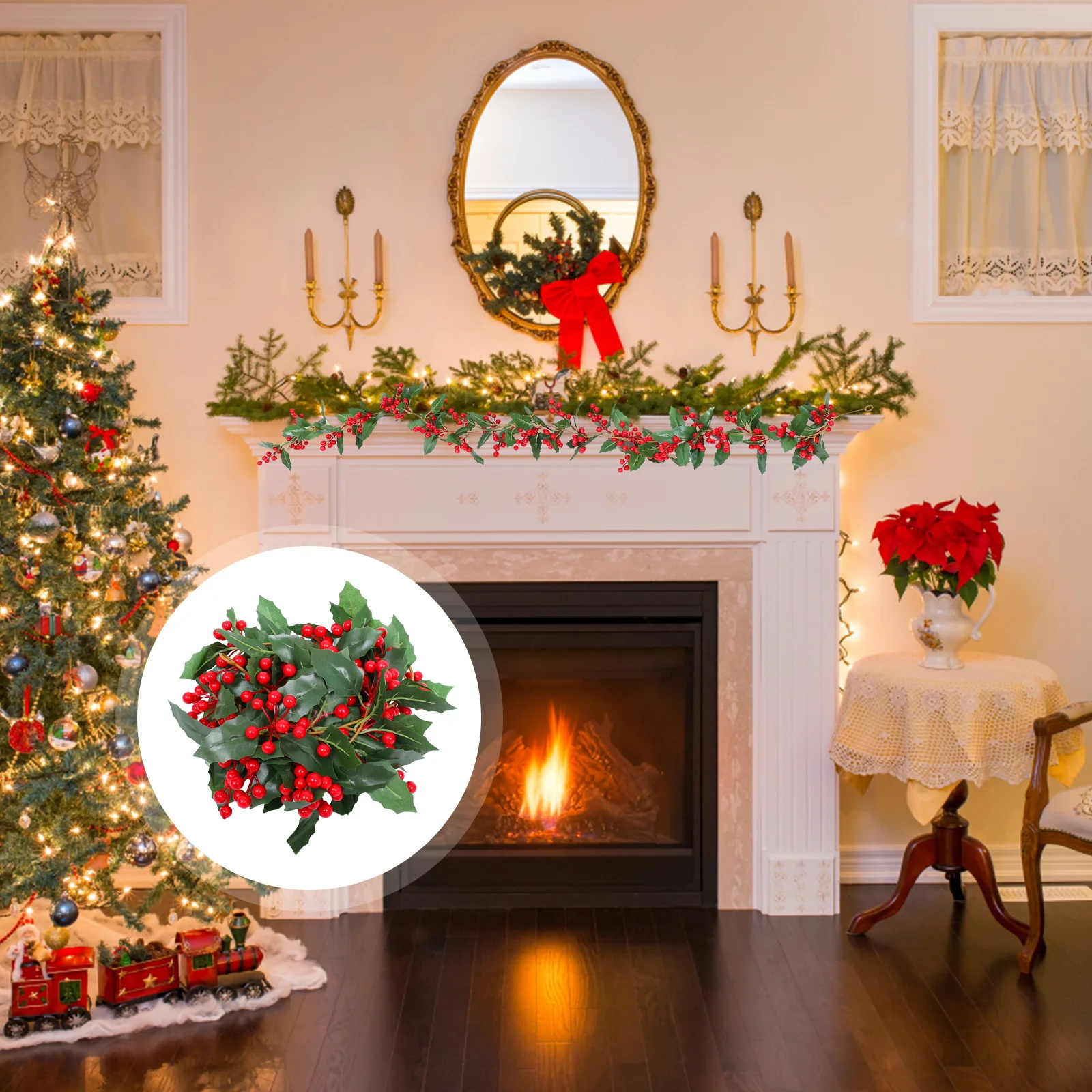 

1pc Faux Red Fruit Garland Lifelike Christmas Vine Decoration Wall Hanging Home Door Window Balcony Xmas Decor Simulation Plant