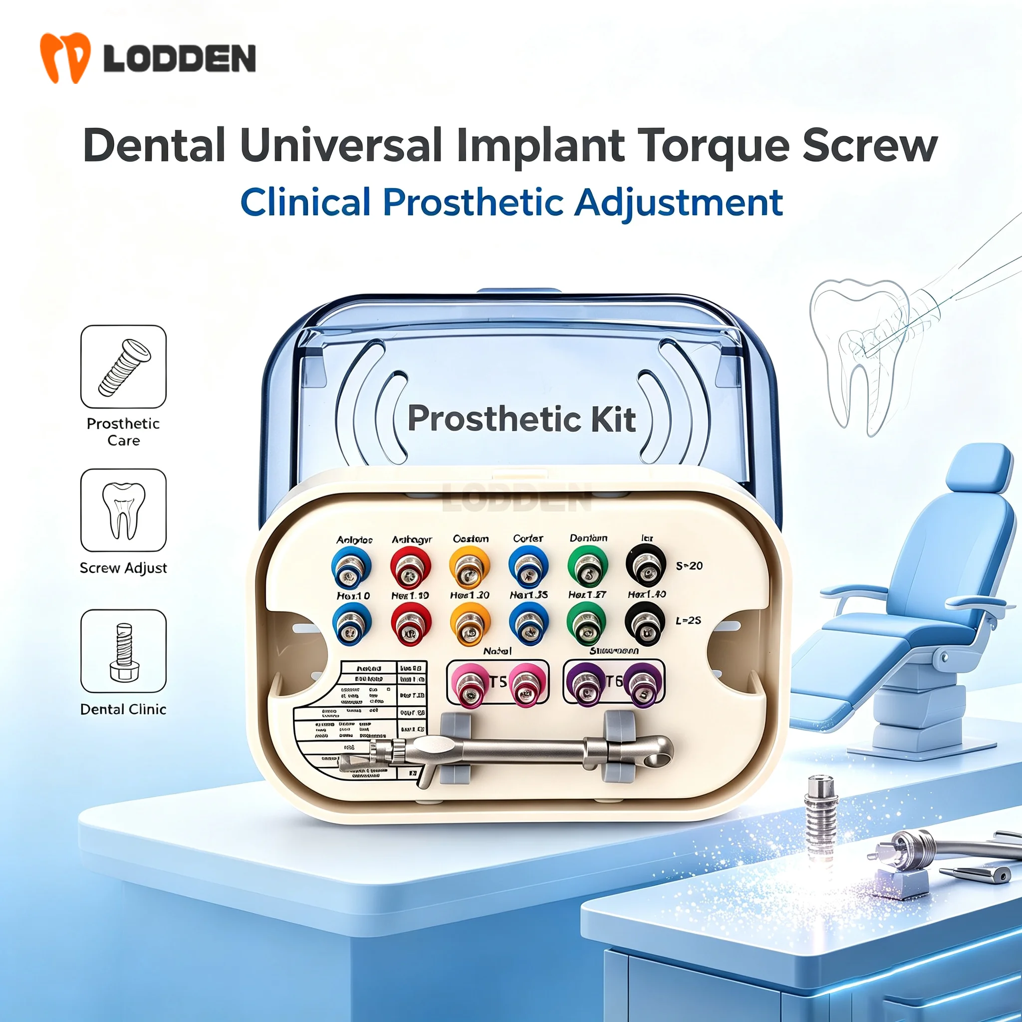 Lodden 16Pcs/Set Dental Universal Implant Torque Screwdriver Wrench Prosthetic Restoration Ratchet Kits Dentistry Implant Tool