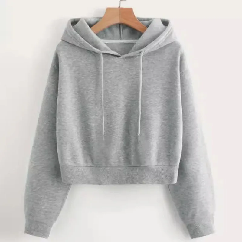 Solid Color Hoodie Sweatshirts Personality Crop Short Style Long Sleeve Top Female Streetwear Y2k Clothes Sudaderas De Mujeres