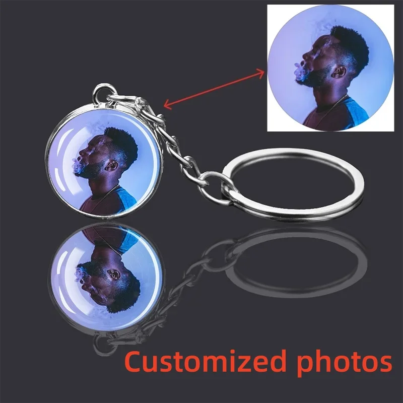 

Handmade DIY Personalized Keychain Custom Baby Lover Pet Photo Word Txt Logo Keyring Pendant Glass Ball Jewelry Birthday Gift