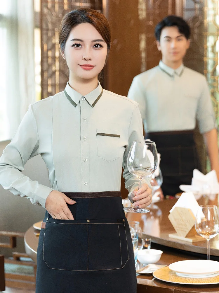 Western Restaurant Autumn Winter Waiter Shirt for Woman Cafe Waiter Uniform Chinese Women Worker Overalls Hotel Staff Workwear