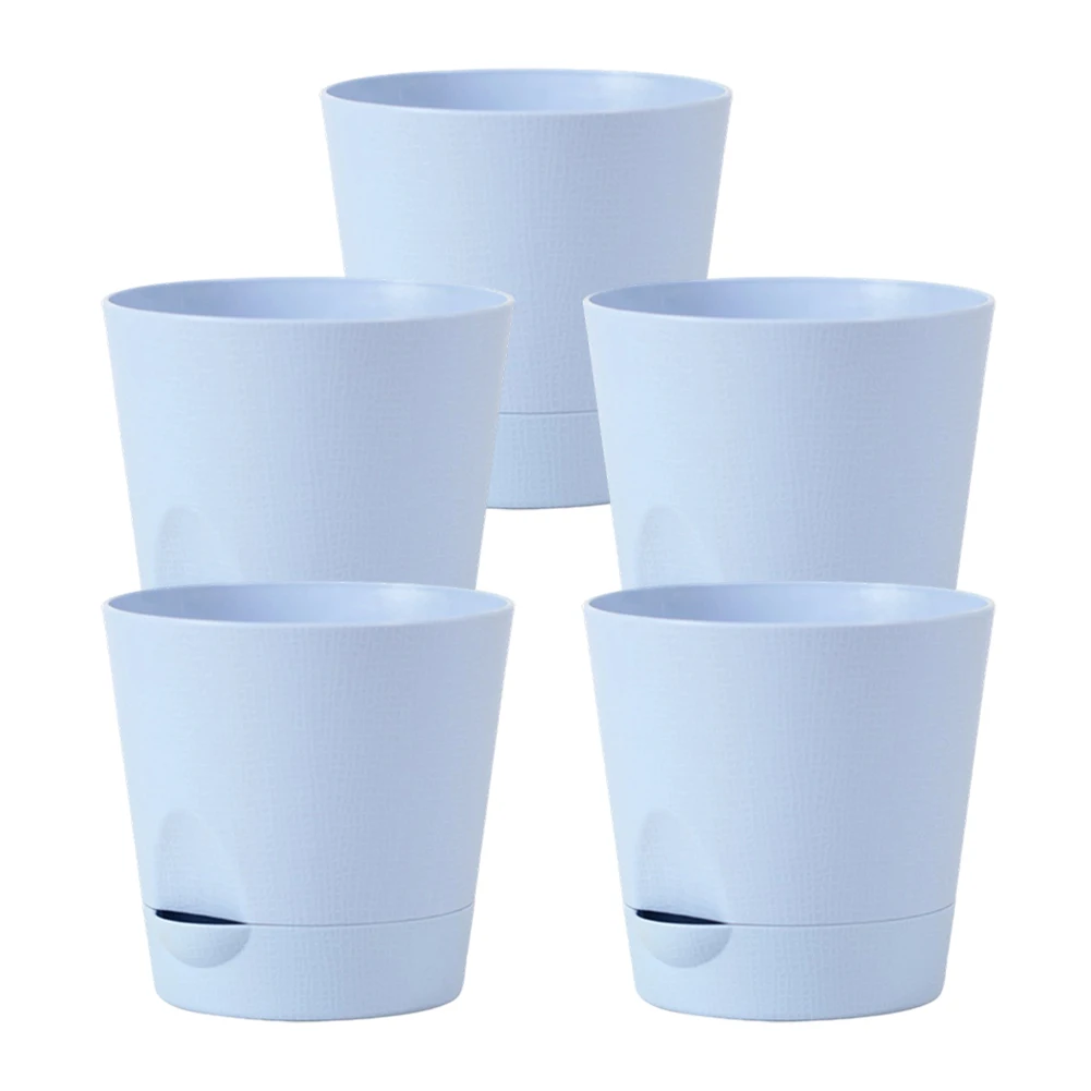 

5 Pack Plastic Flower Pots with Self Watering Feature and Drainage for Succulents Indoor Outdoor Plant Care and Growth