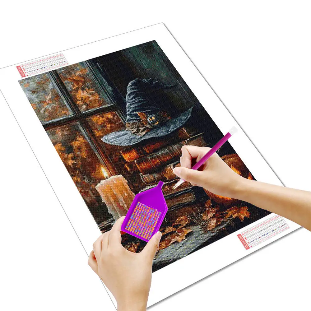Huacan DIY Halloween Window Scenery Diamond Painting Pumpkin Candle Book 5D Diamond Mosaic Full Set Home Decor view 2