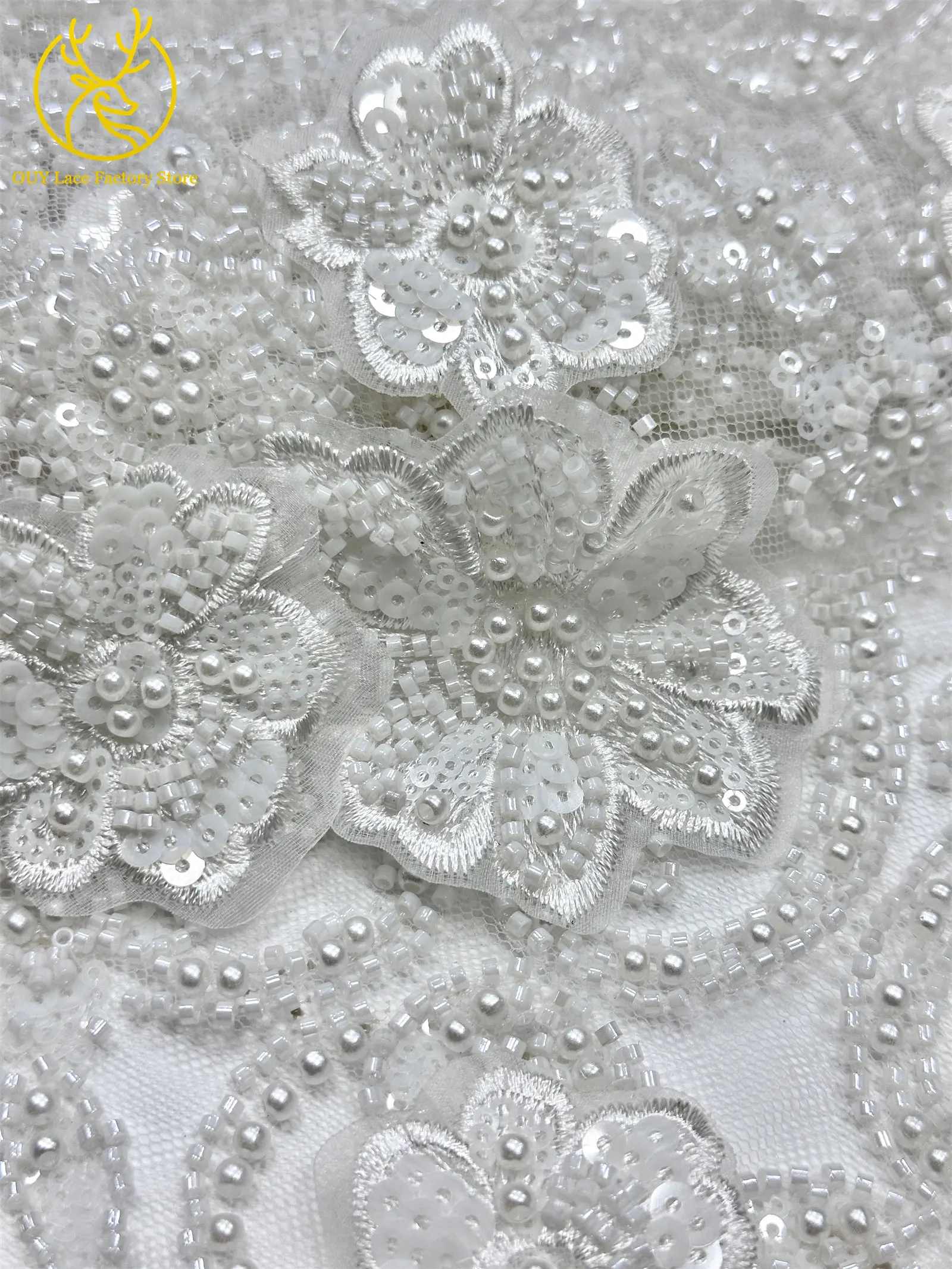 3D-Stickerei Blumen Französische Pailletten Perlenbesetzter Spitzenstoff aus Polyester 2026 Hochwertiger Afrikanischer Spitzenstoff für Hochzeitsfeiern Tüll 5 – Detail 14