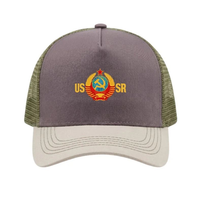 Russian Style USSR Printed 5 Panel Trucker Mesh Hat Adjustable Snapback Dad Hat Breathable Fishing Outdoor Sun Baseball Cap