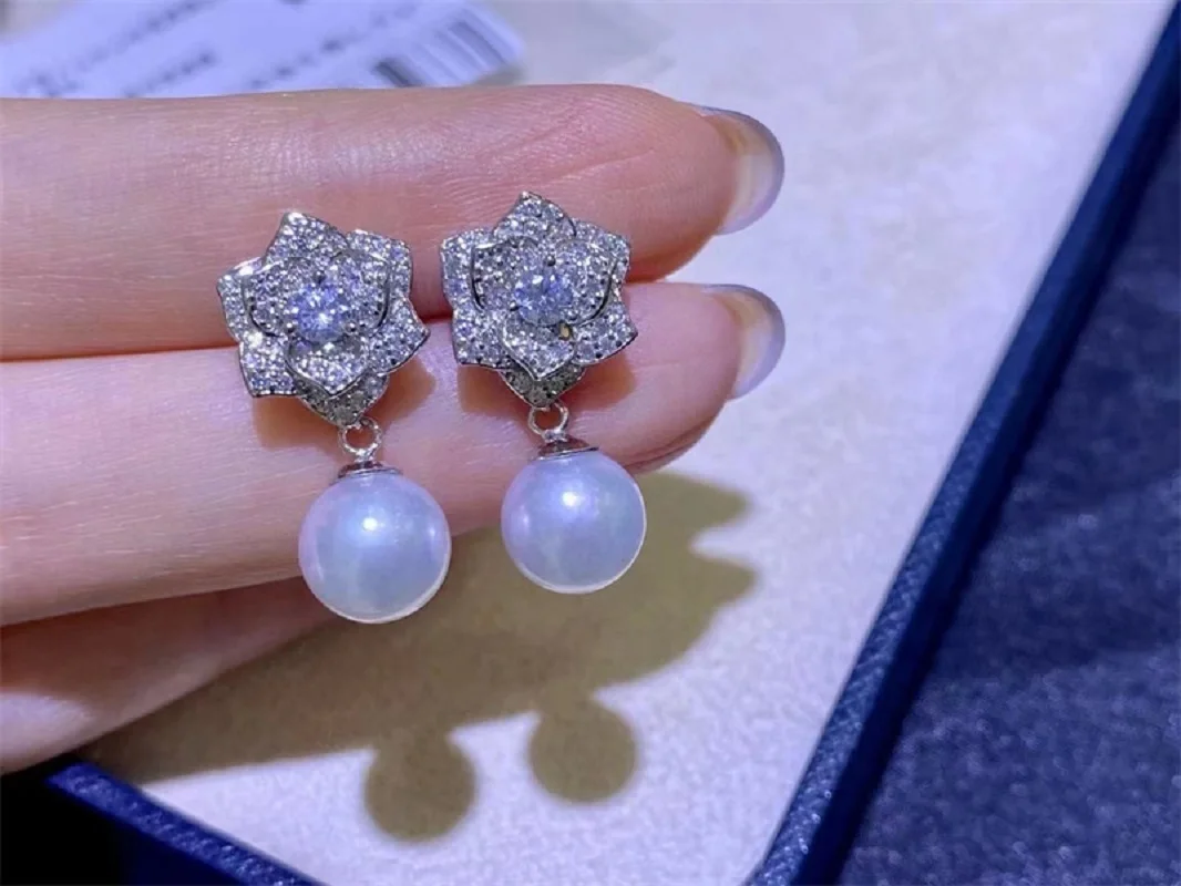 

AAA++++ 9-10mm natural akoya white round Pearl Earrings ring pendant set 925s