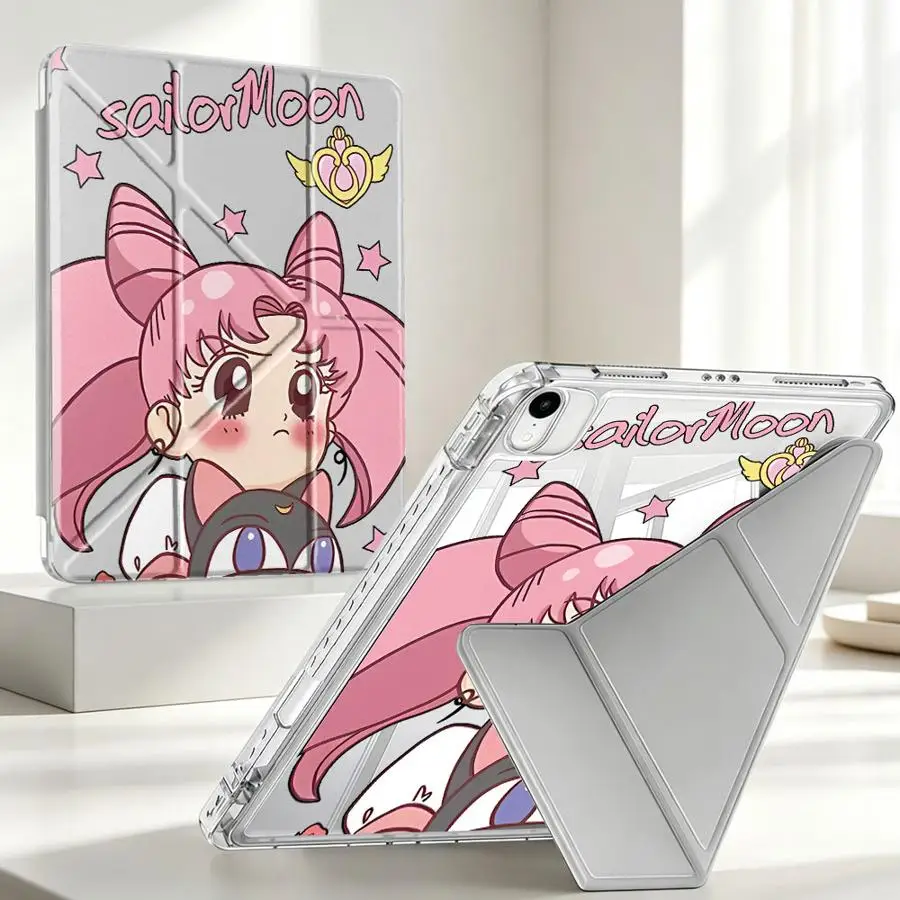 Tablet Case For iPad 11th Pro 13 2025 2026 Air 8 M2 M3 3 9th Mini 7 6 5 12th 10th Gen With Pen Slot Cover Sailor Moon Anime