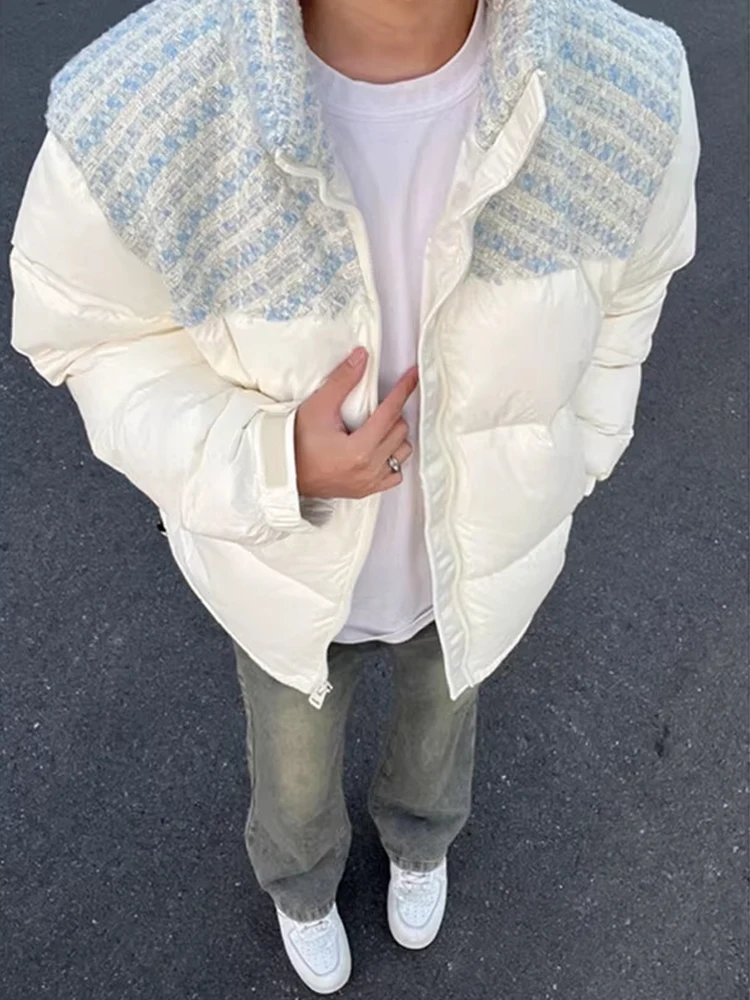 الأمريكية Sle المرقعة الوقوف طوق Thiened القطن Jaet الرجال الشتاء الدافئة ملابس خارجية عادية فضفاضة تناسب تنحنح مستقيم #4