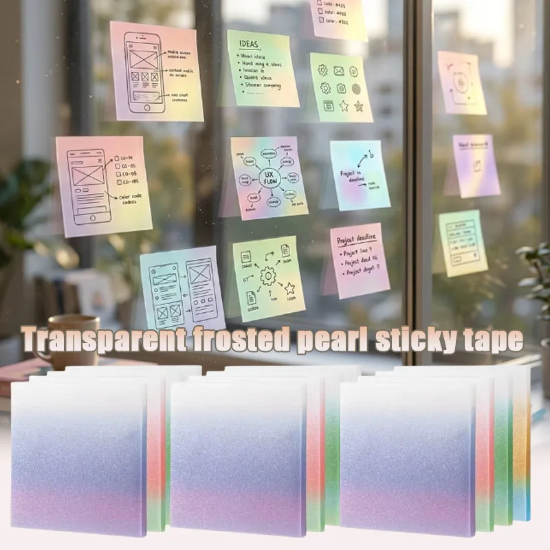 1-10Bags Gradient Frosted Sticky Notes Transparent Pearl Self Adhesive Fast Dry Pen Compatible Removable for Back To School