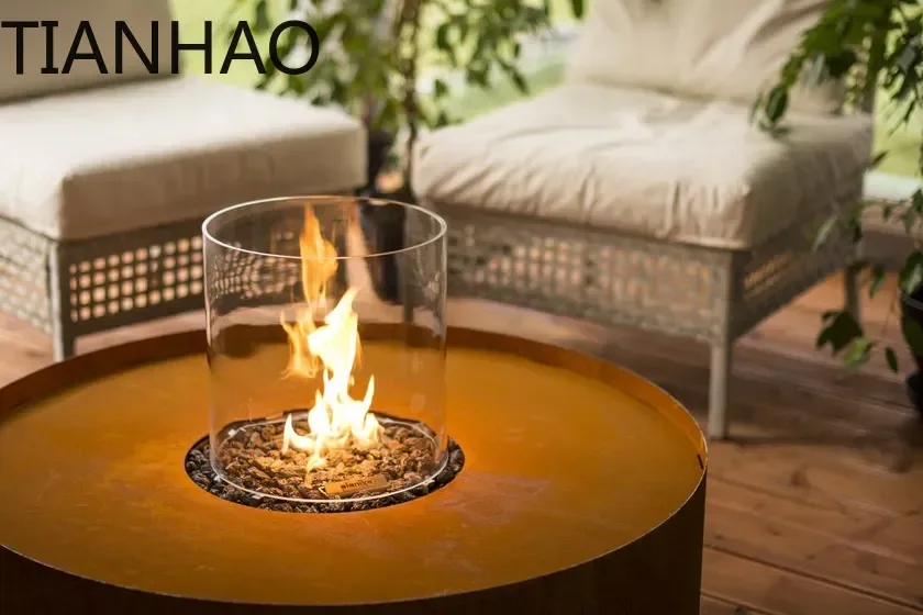 Outdoor Freestanding Corten Steel Propane Fire Pit for Patio and Backyard