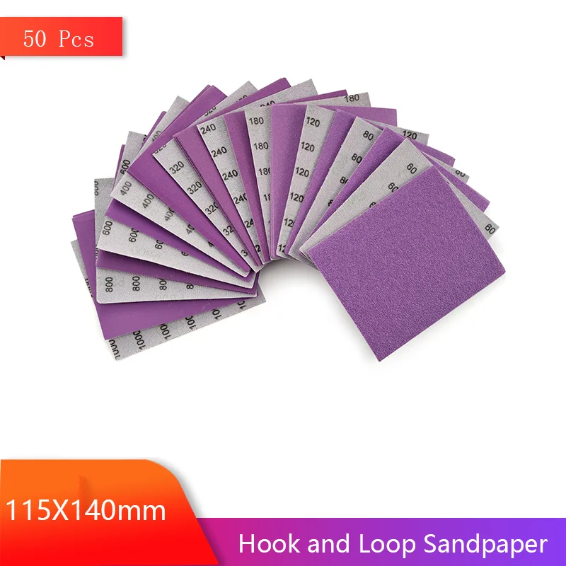 

115X140 mm Hook and Loop Sandpaper 50 Pcs Assorted 60-1000 Grits Wet Dry Sanding Sheets for Polishing and Sanding Wood Metal Car