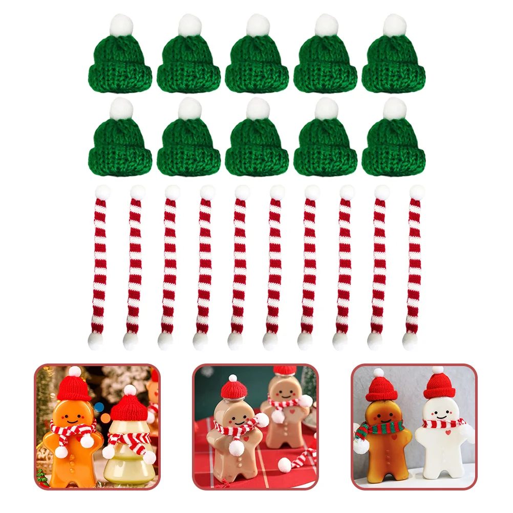 20 Pcs Mini Hat Scarf Christmas Party Supplies Tree Xmas Cup Cover Santa Hats for Crafts Miniature