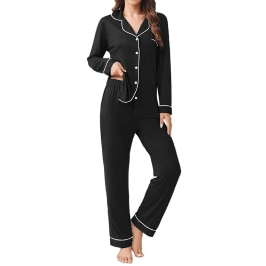 Womens Pajamas Set 2 Pcs Button Down Pjs Soft Long Sleeve Top and Pants Sleepwear Set Lounge Sets