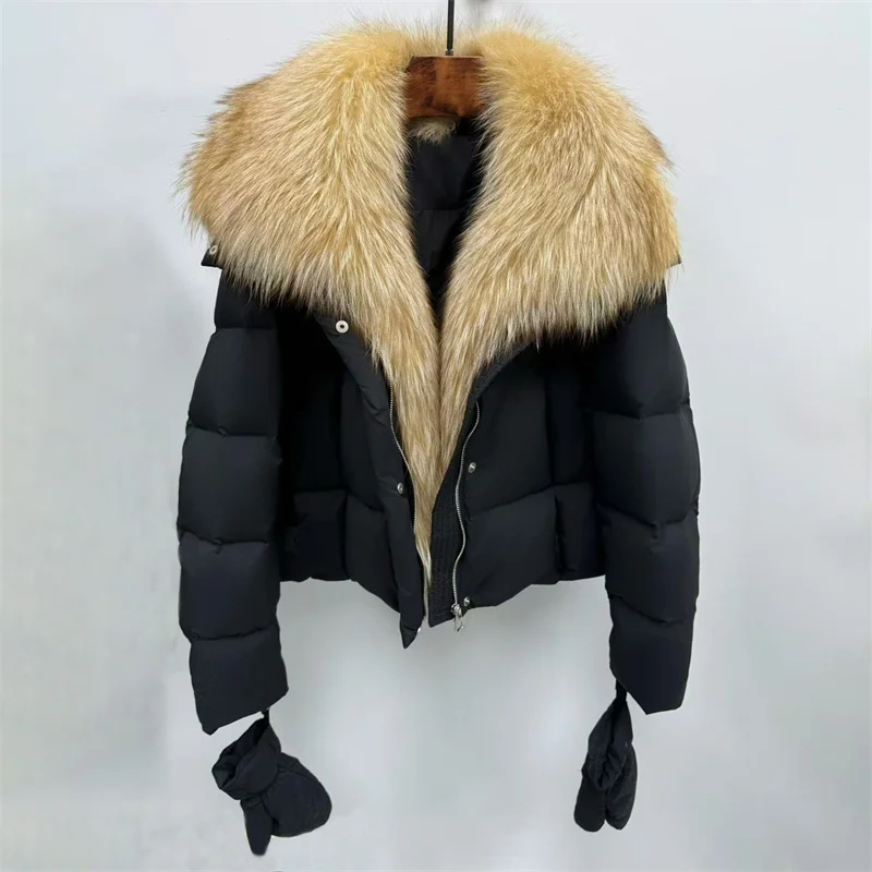 Damen-Winterjacke. Neue Daunenmäntel mit abnehmbarem Fuchspelzkragen für den Winter 2022, weiße Entendaunenfüllung, warmer, dicker Mantel, Oberbekleidung