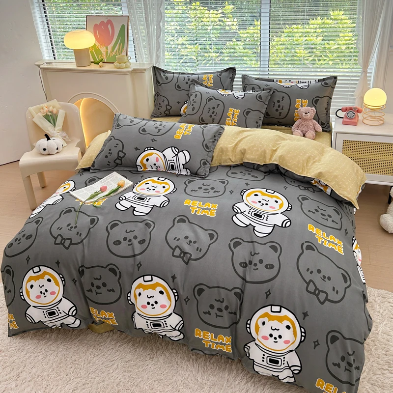 Cartoon Bear Comforter Cover Outer Space Adventure Duvet Cover Soft Thickened Microfiber Bedding Set with Pillowcases,King Size