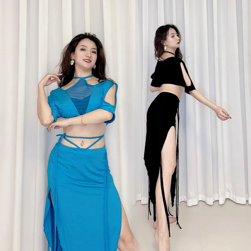 Vestido de prática de dança do ventre swegal personalizado, malha modal, saia triangular longa, estilo de fusão inspirador, iniciante, grande, 2 peças