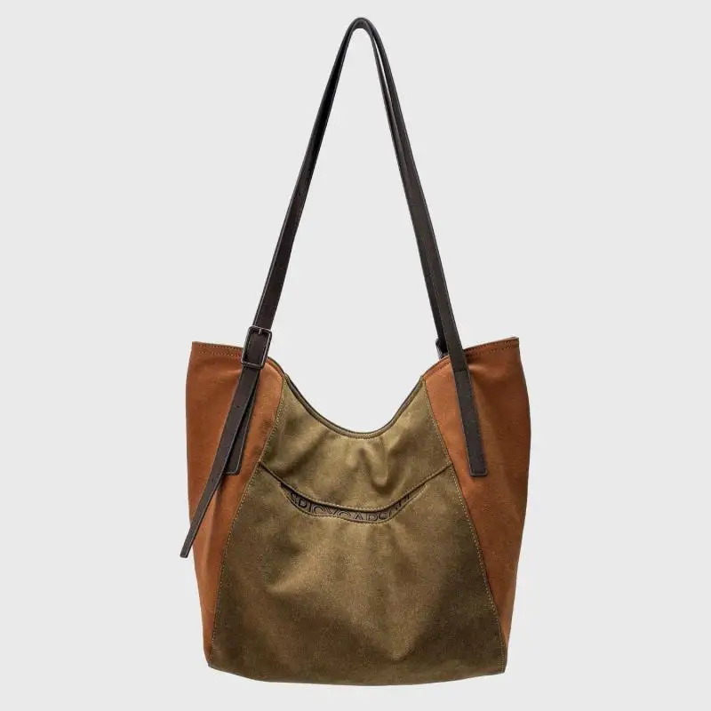 

Retro Patchwork Contrasting Matte Suede Imitation Suede Tote Women's Bag With Personalized High-end Feel Shoulder Crossbody Bags