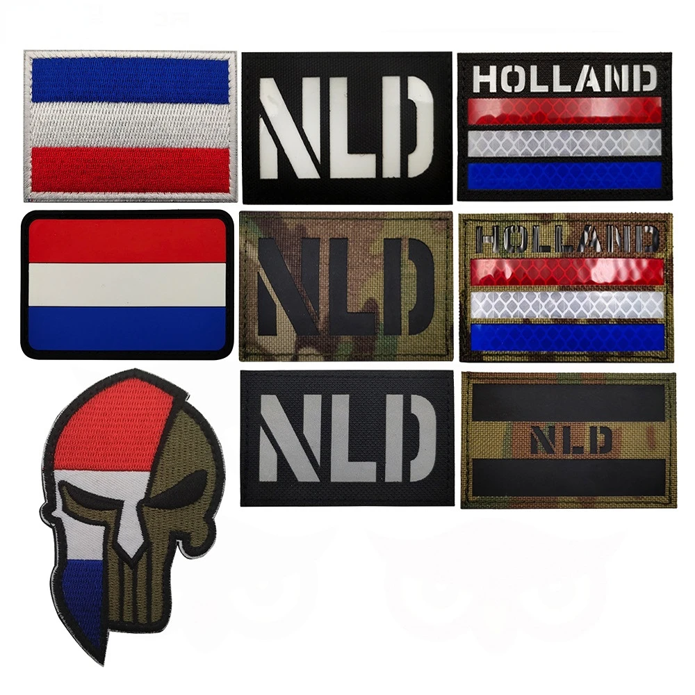 NLD Dutch Flag Reflective Magic Patch Badge IR Tactical NCO Badge Camouflage Pack With Badge Patch for Clothes Hook and Ring DIY