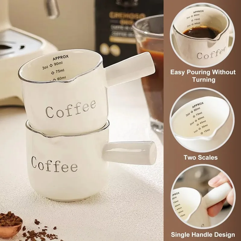 Mini Ceramic Coffee Cup with Handle V Shaped Spout Milk Cup Latte Creamer Blender Espresso Measuring Cup Tea Coffee Accessories - view 4