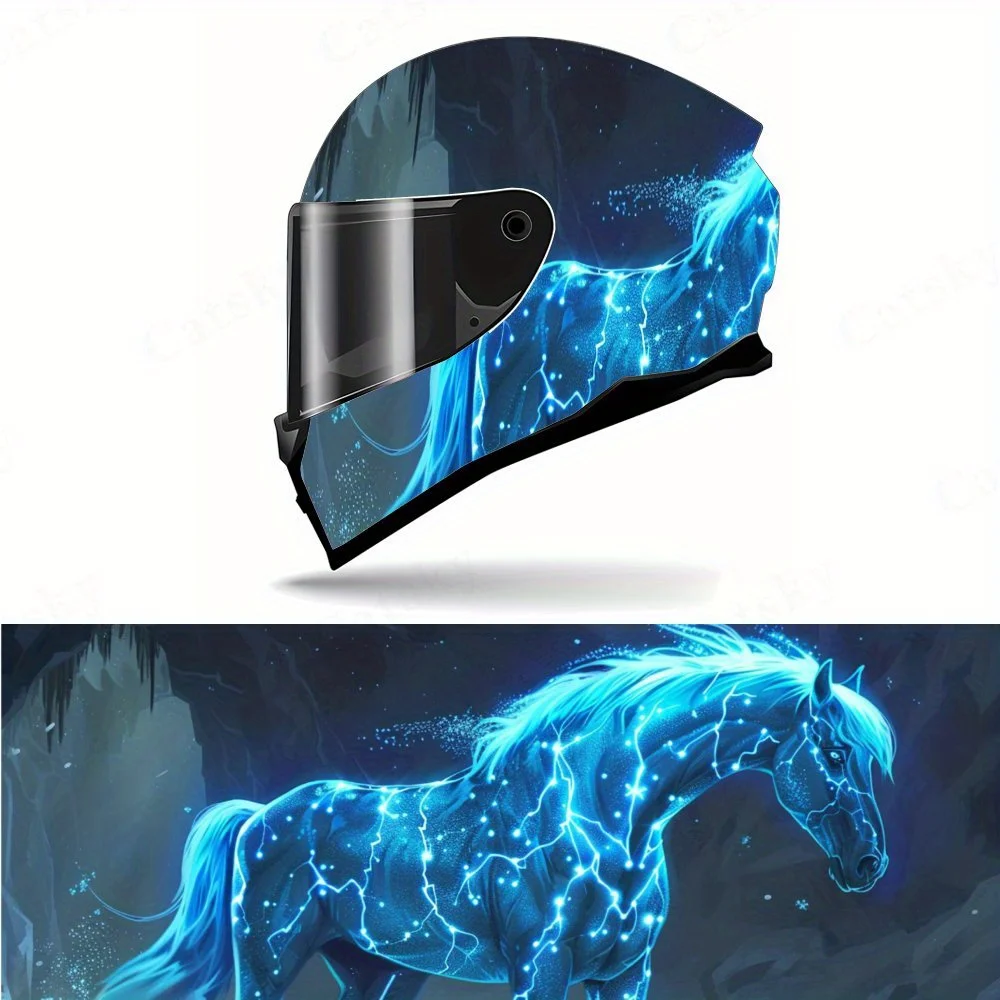 

Mysterious light blue constellation horse motorcycle vinyl wraps helmet decal,self-adhesive waterproof helmet decoration,univers