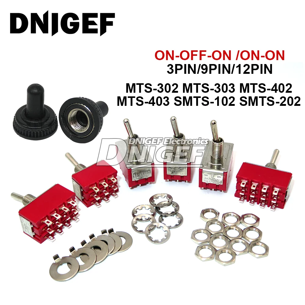 5Pcs MTS-102 103 MTS-202 203 MTS-402 403 Toggle Switch 6A 125VAC on on SPDT 6mm Mini Switch DPDT on off on Waterproof Cap