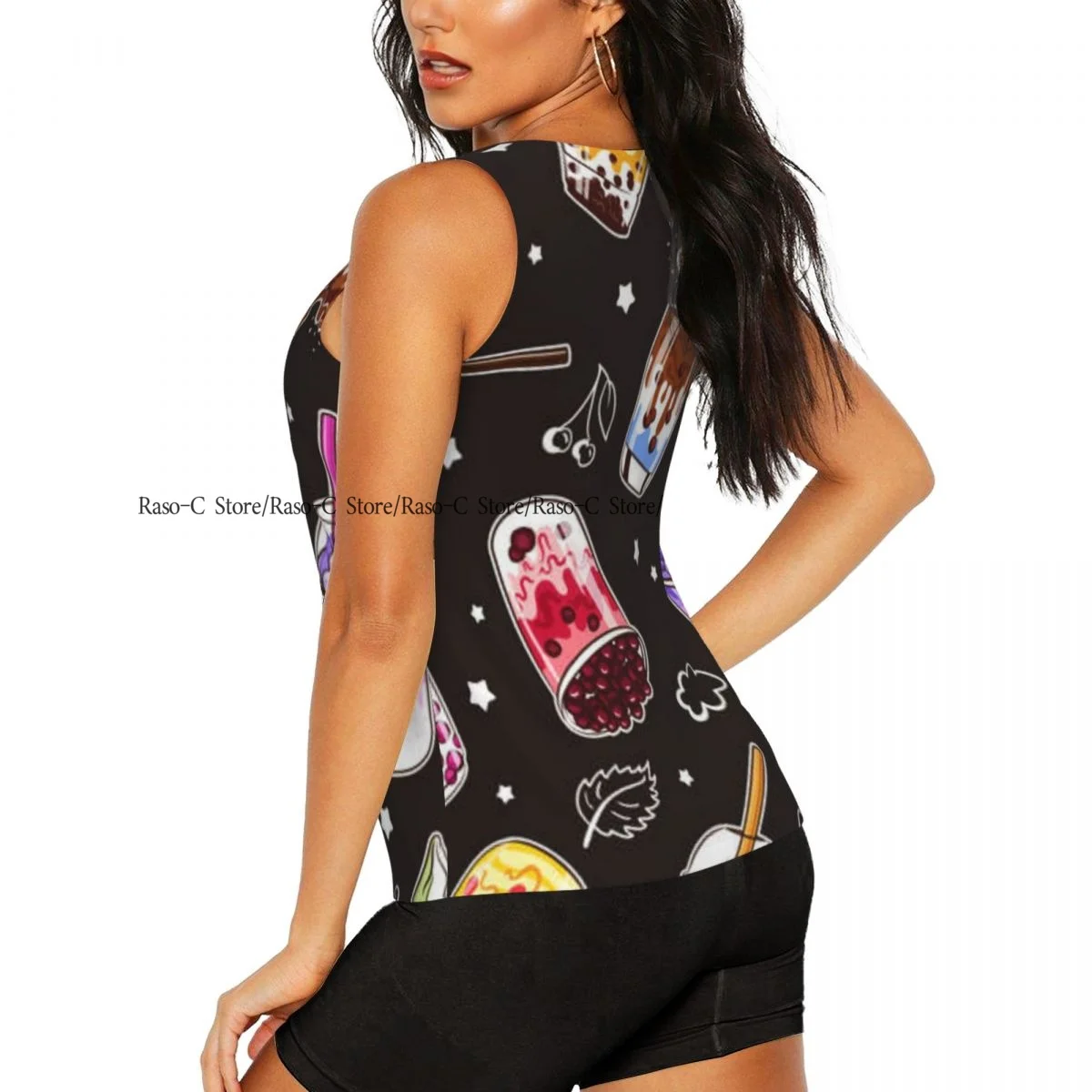 Gilet da yoga sportivo casual da donna, bevanda al latte a bolle con palline di perle, dolce maglietta da corsa ad asciugatura rapida, allenamento, palestra, maniche