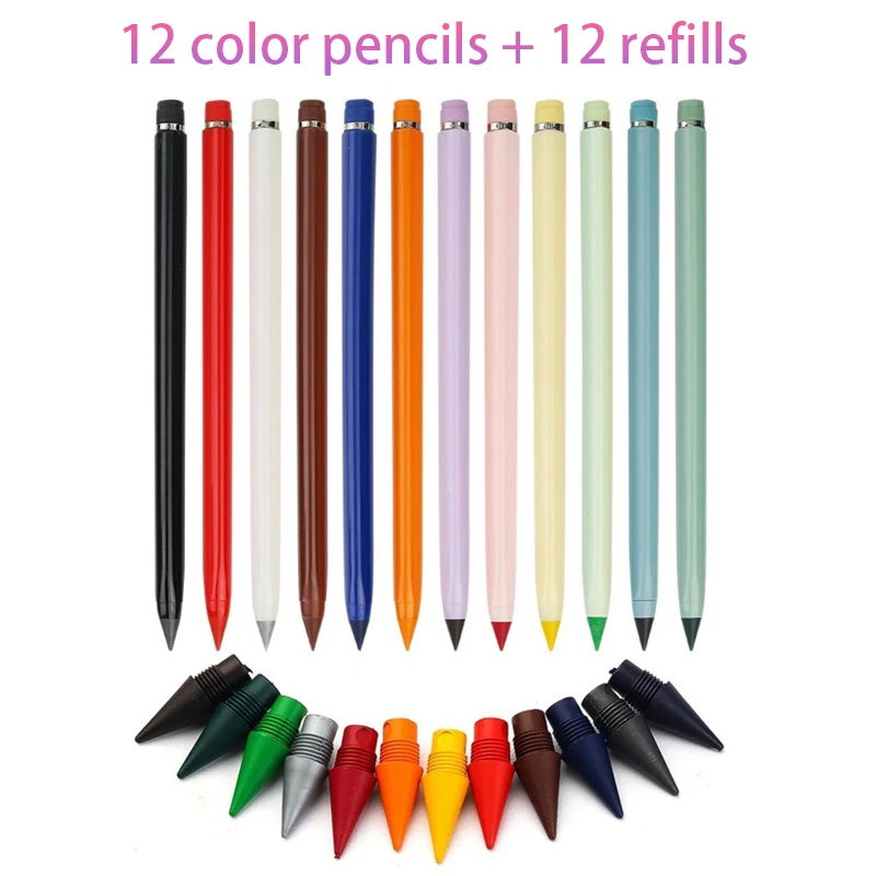 13 Colors Unlimited Writing Color Pencil with Refill Set No Ink Novelty Eternal Pencils Pen Art Color Painting School Supplies