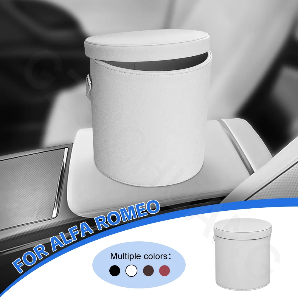 

Car Leather Trash Can For Alfa Romeo Giulietta 145 146 147 156 166 159 GTV Spider Car Circular Storage Bucket Car Accessories