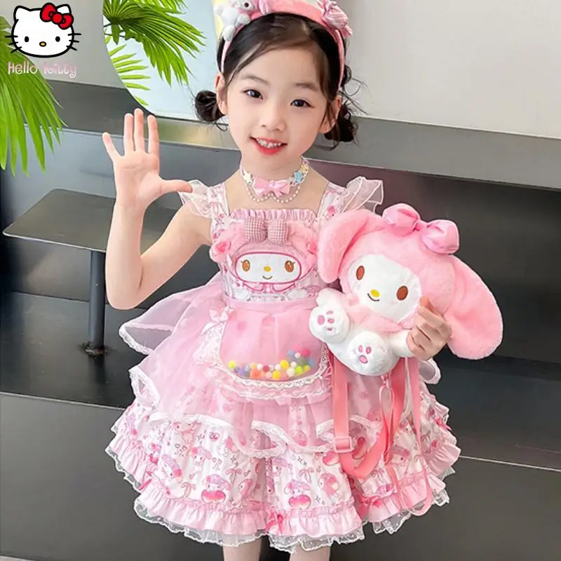 

Kawaii My Melody Girl Лолита сетчатое платье принцессы с бантом аниме мультфильм весна осень новое платье Sanrio высокого класса одежда для шоу подарок