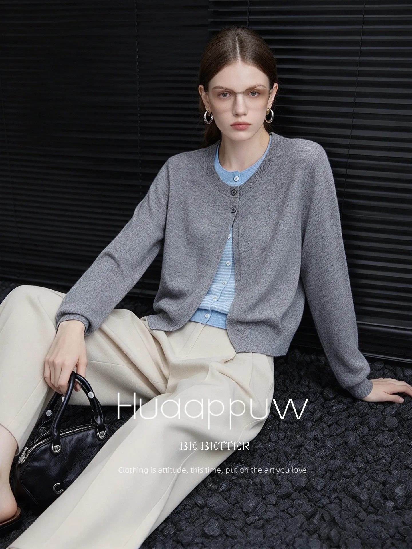 Huaappuw Women's Knitted Stripe Color Block Cardigan Winter Commute Long Sleeve Regular Fit round Neck Sweater Fashion Style