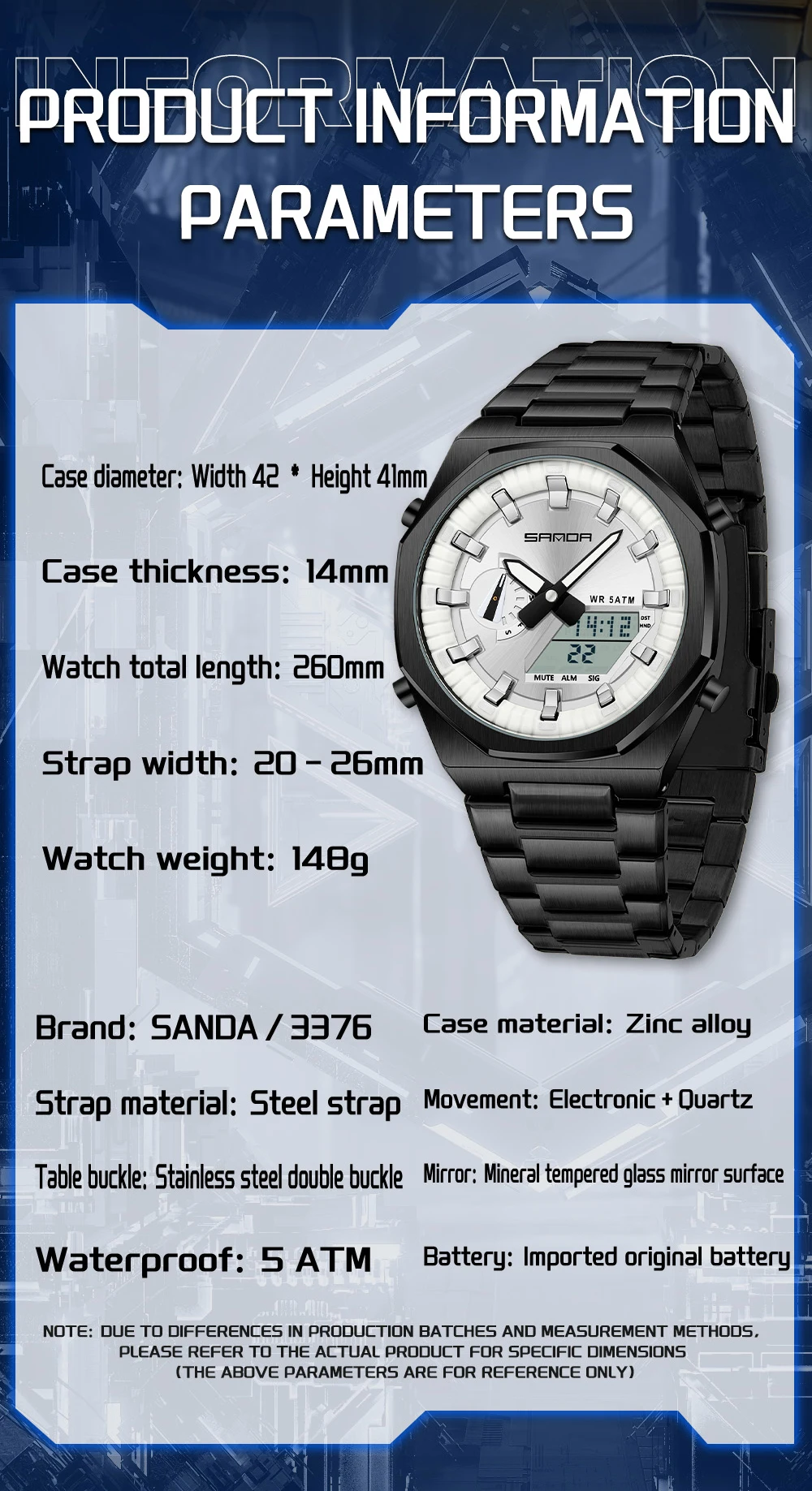 SANDA العلامة التجارية الأعلى 3376 طالب العرض المزدوج ساعة إلكترونية رياضية متعددة الوظائف مقاوم للماء طالب ساعة إلكترونية 2025