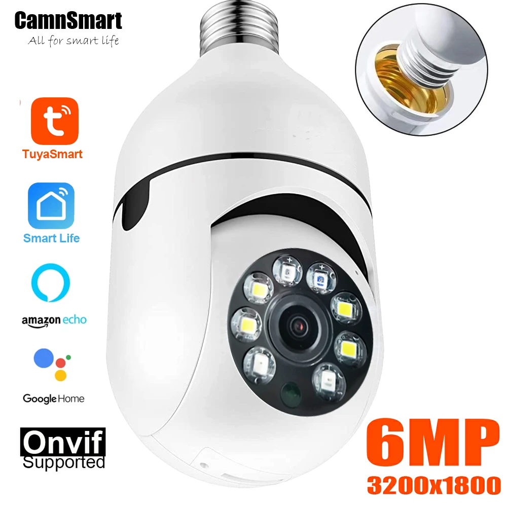 

6MP Tuya E27 Bulb Camera WIFI PTZ Video surveillance Baby Monitor Color Night Vision Indoor Smart Life APP Control IOS Android
